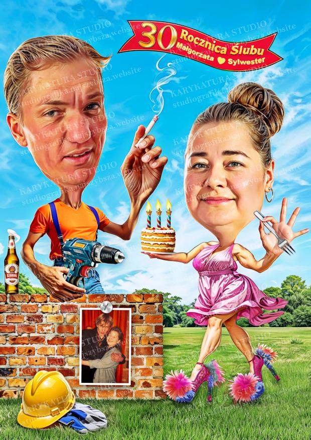 rocznica ślubu prezent, karykatura, małżeństwo