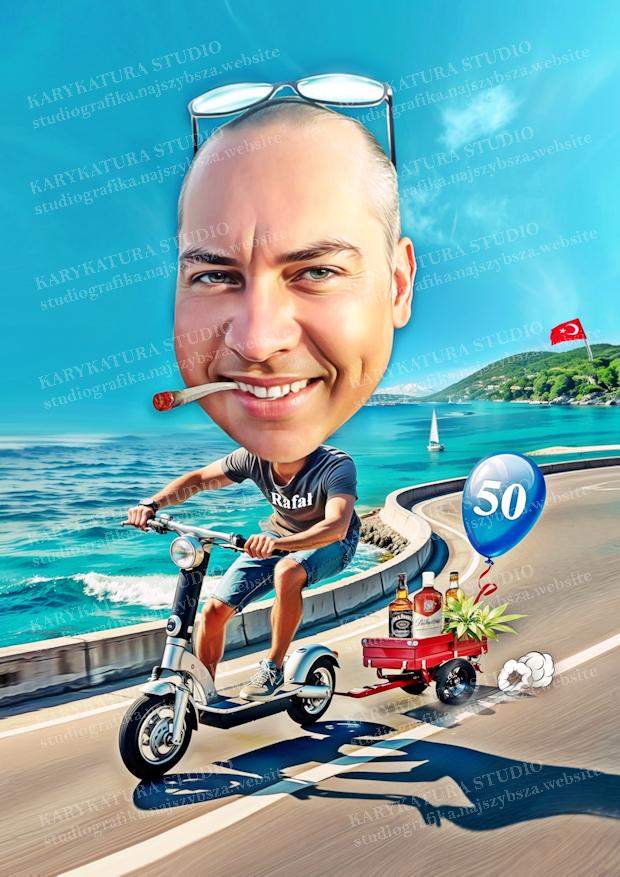 karykatura turcja prezent morze hulajnoga