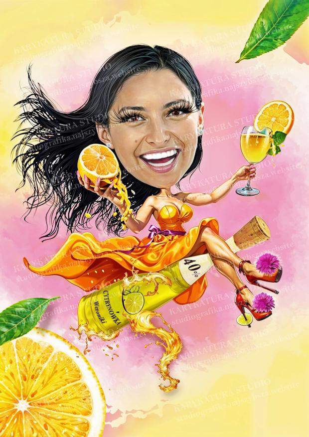 cytrynówk, karykatura,kobieta,prezent na urodziny