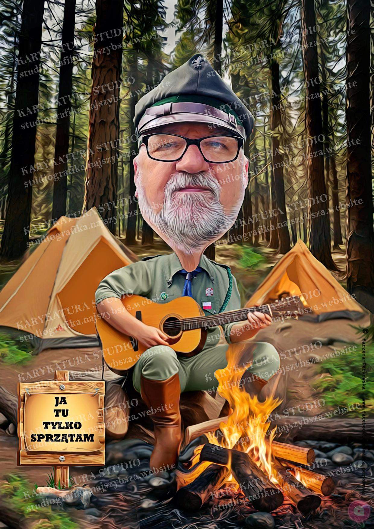 karykatura, druh, harcerz, ognisko, studio, marzena perkowska