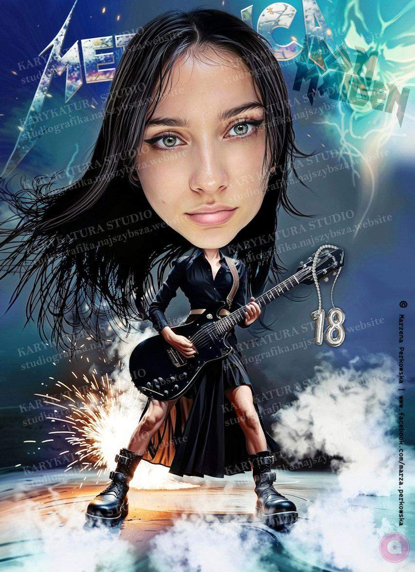dziewczyna z gitarą, karykatura, 18stka prezent, studi, marzena perkowska