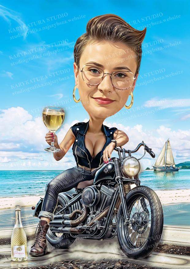 motor kobieta karykaturawalentynki, prosecco żaglówka prezent 