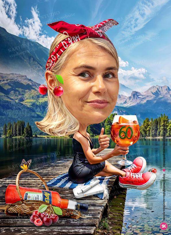 góry, karykatura,aperol, 60 urodziny, jezioro