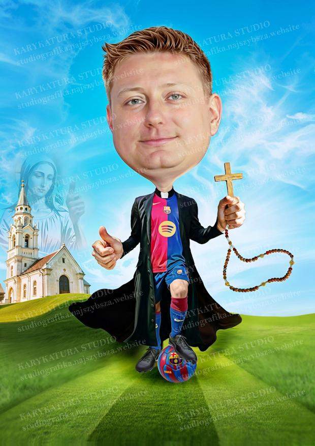 karykatura ksiądz, barcelona, studio karykatura marzena perkowska, ładne karykatury
