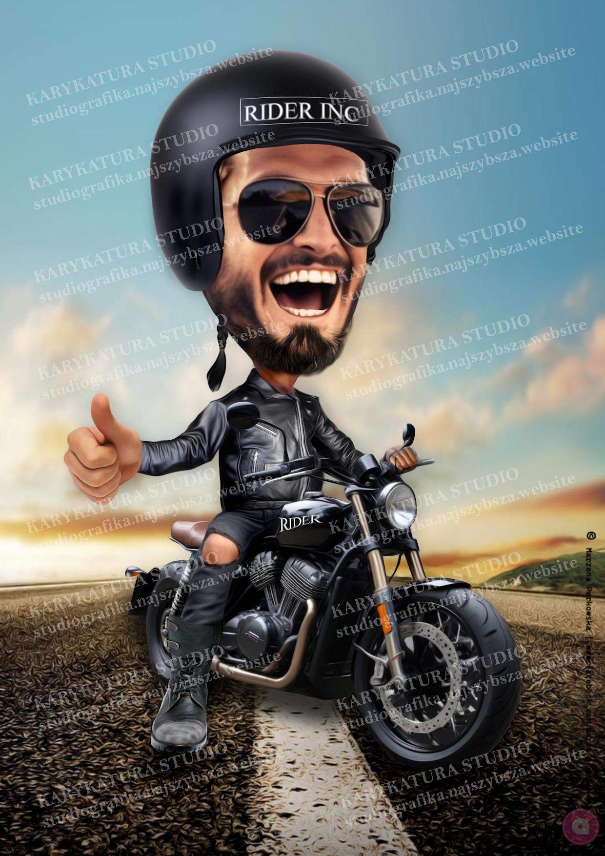 motocyklista motor harley karykatura prezent