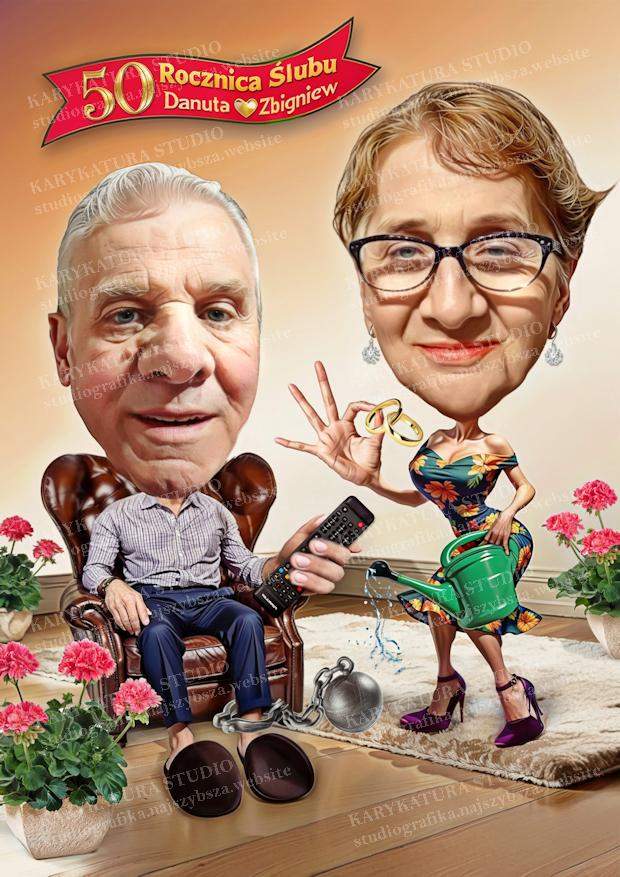 rocznica ślubu, prezent, karykatura, kobieta i meżczyzna, studio karykatura, marzenaperkowska