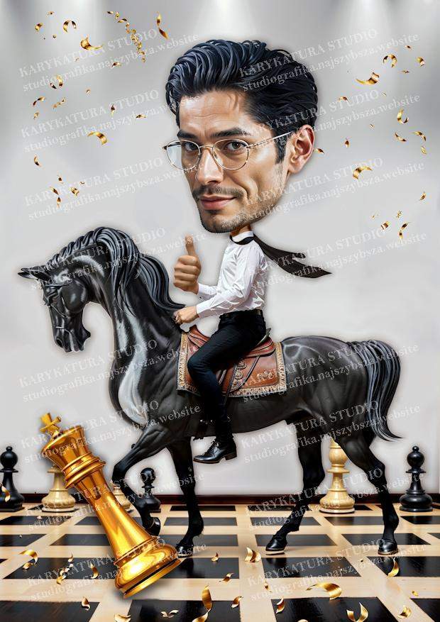 szachy, karykatura, szach i mat